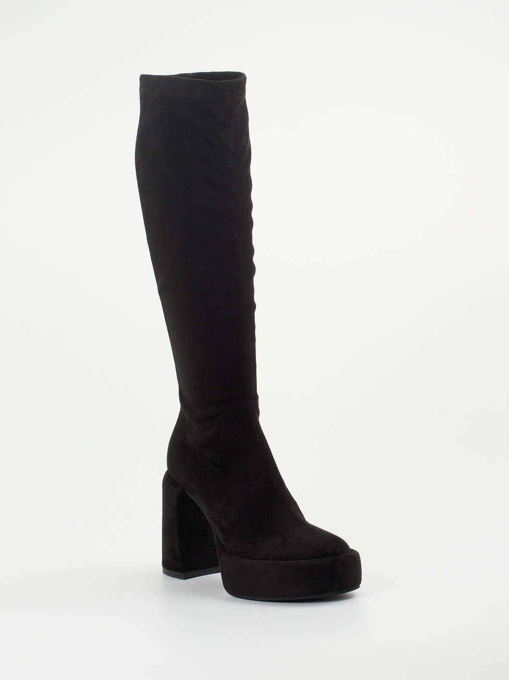 Elena Iachi – Plateau-Stretchstiefel aus Veloursstretch schwarz