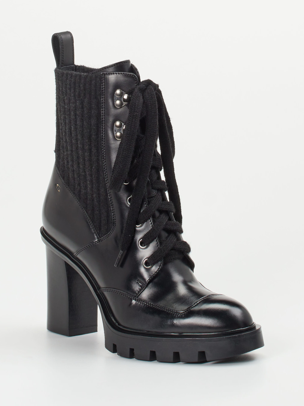 Santoni – Schnürstiefelette aus Hochglanzleder Schwarz