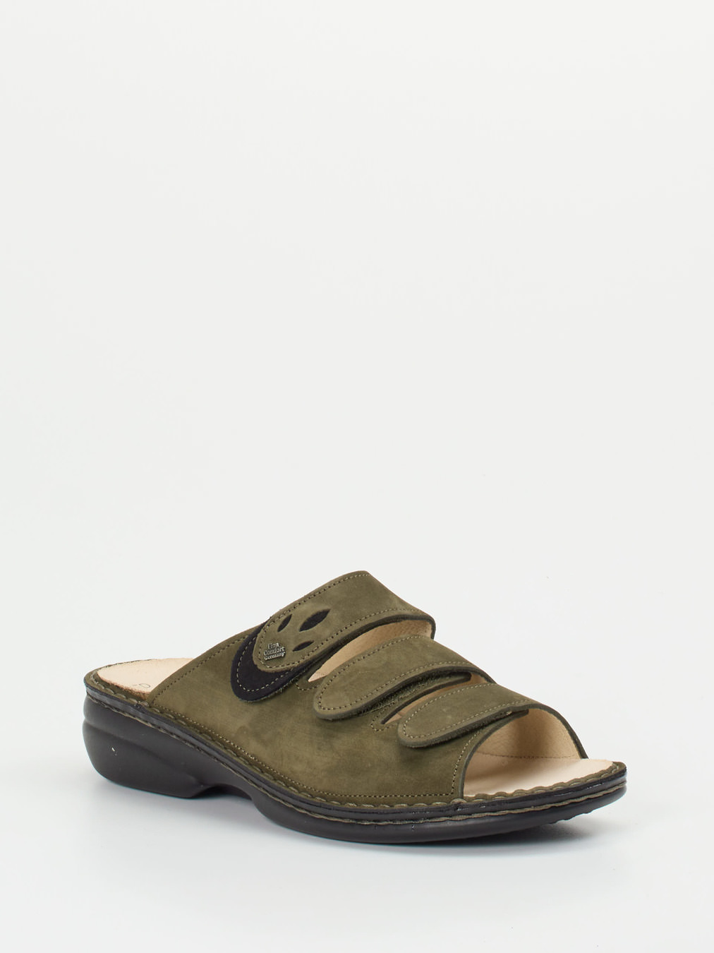 Finn Comfort – Pantolette aus Nubukleder olivgrün