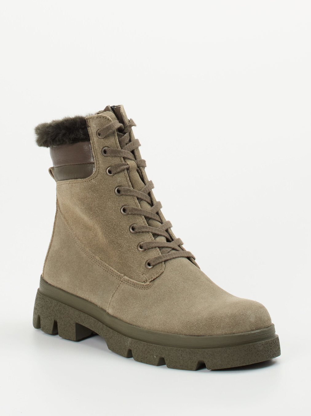 Think – Schnürstiefelette aus Veloursleder taupe