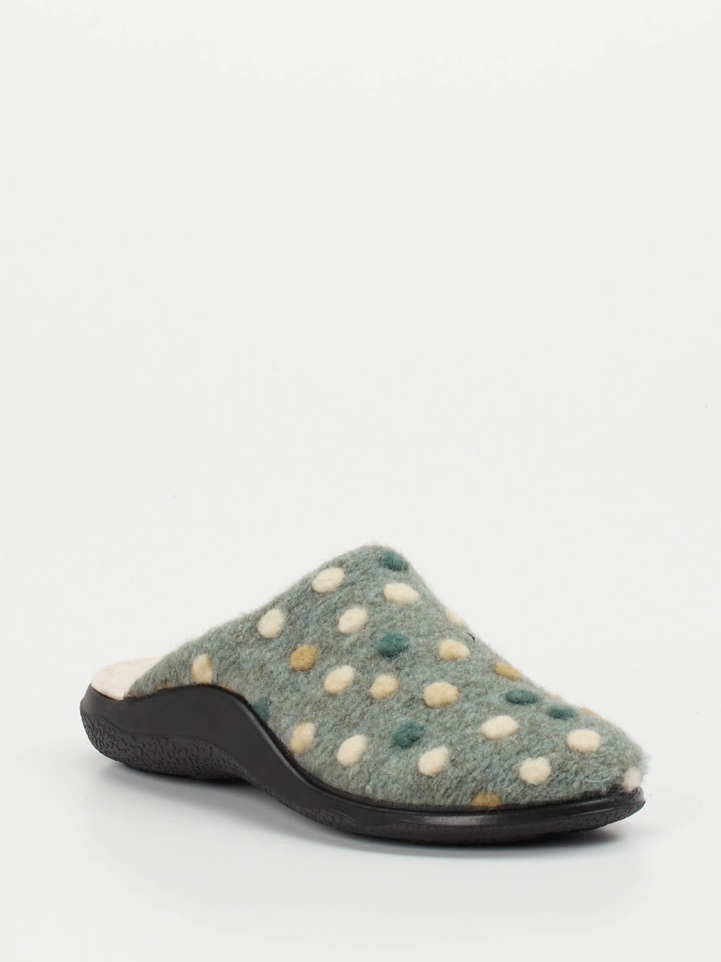 Westland – Pantoffeln aus Wollfilz graugrün gepunktet