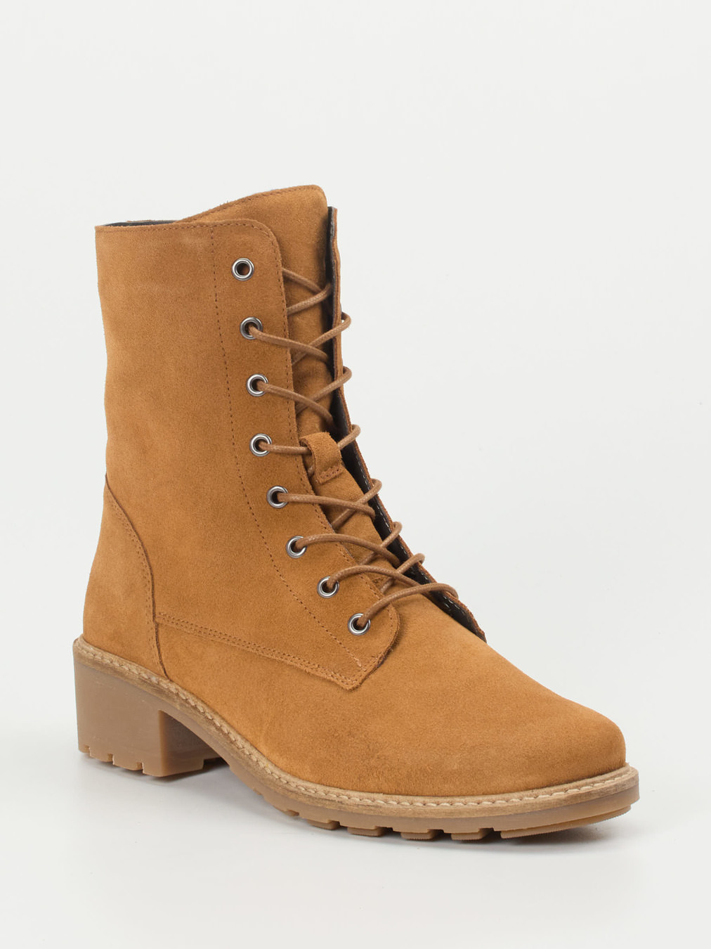 Solidus – Schnürstiefeletten aus Veloursleder cognac