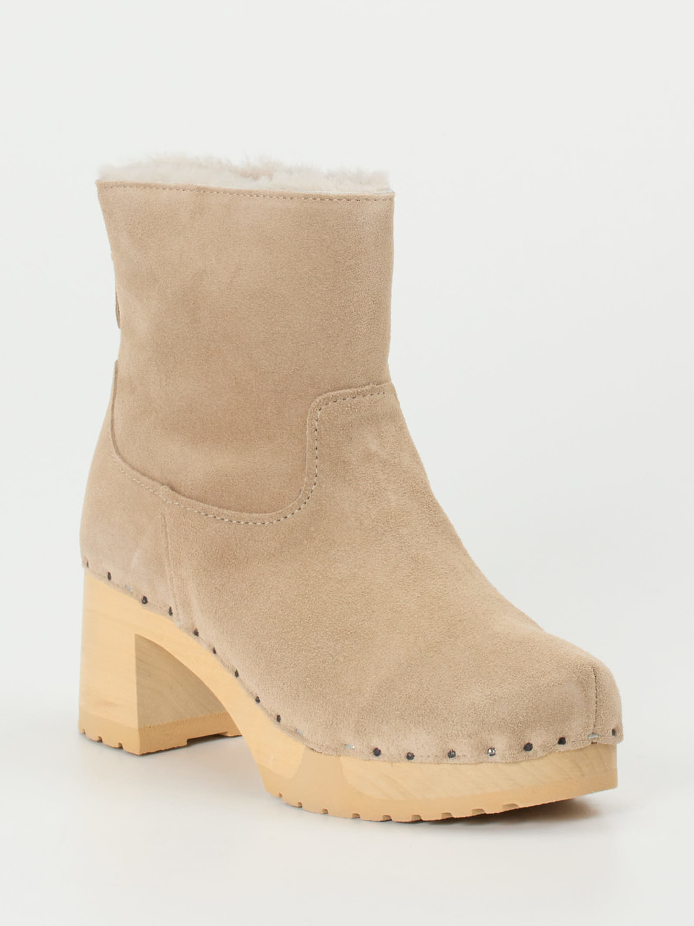 Softclox – Clog-Stiefelette aus Veloursleder Beige