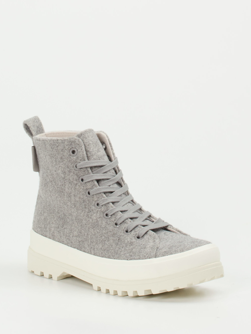 Superga – Schnürboots aus Filztextil Hellgrau