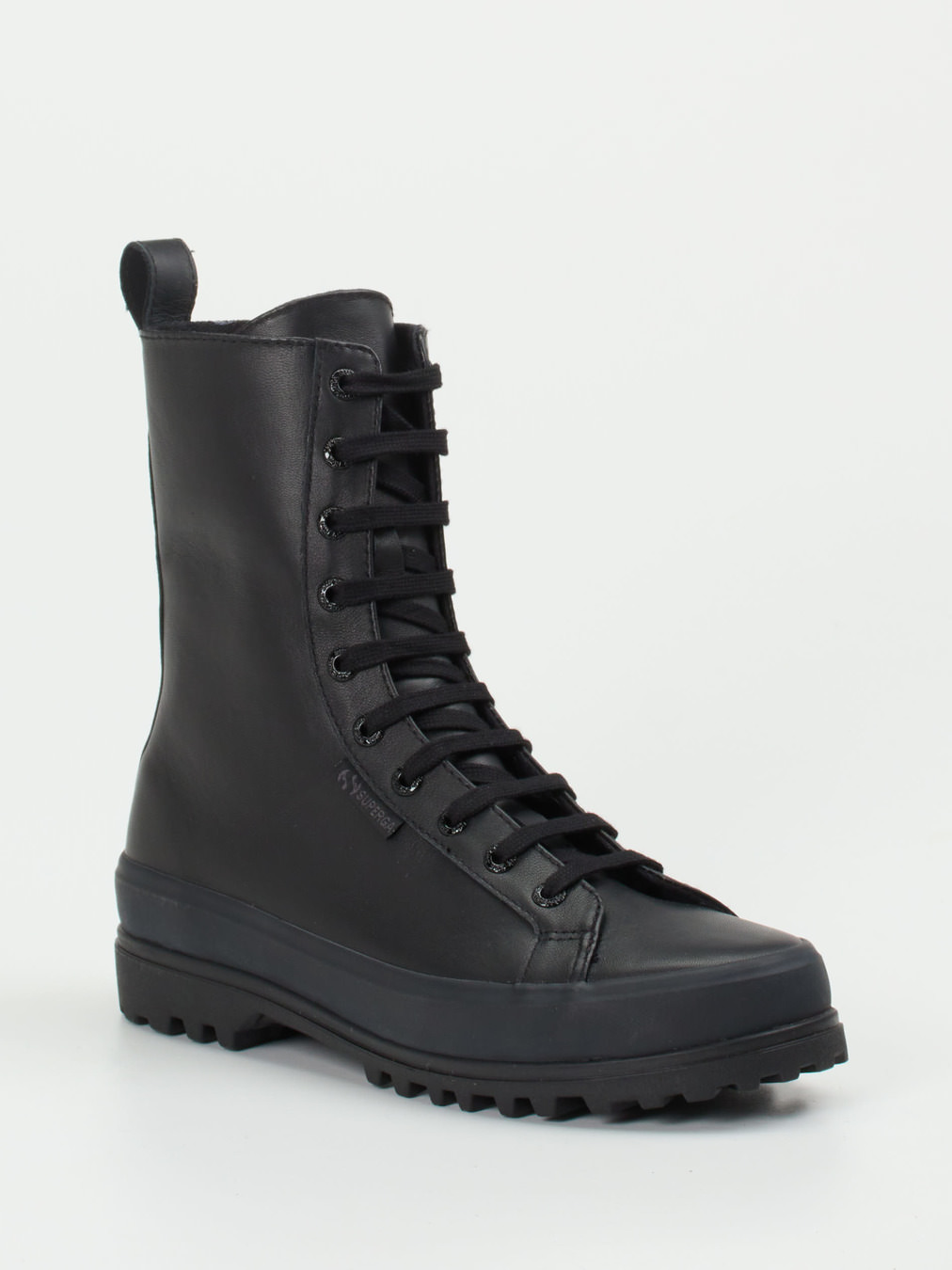 Superga – Schnürboots aus Kalbleder schwarz