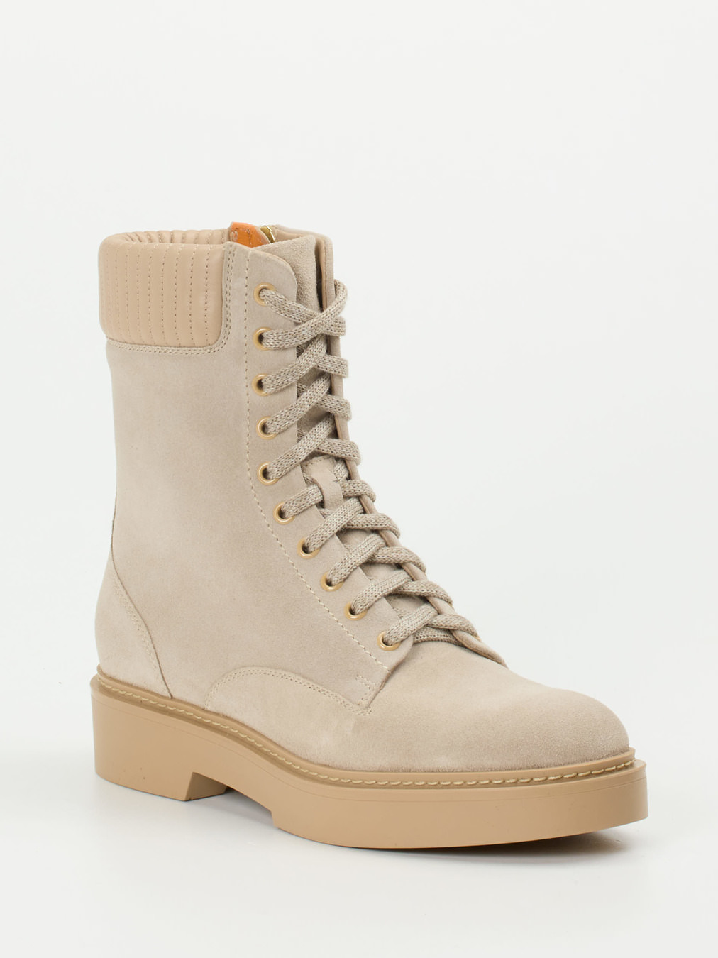 Santoni – Schnürstiefelette aus Veloursleder beige