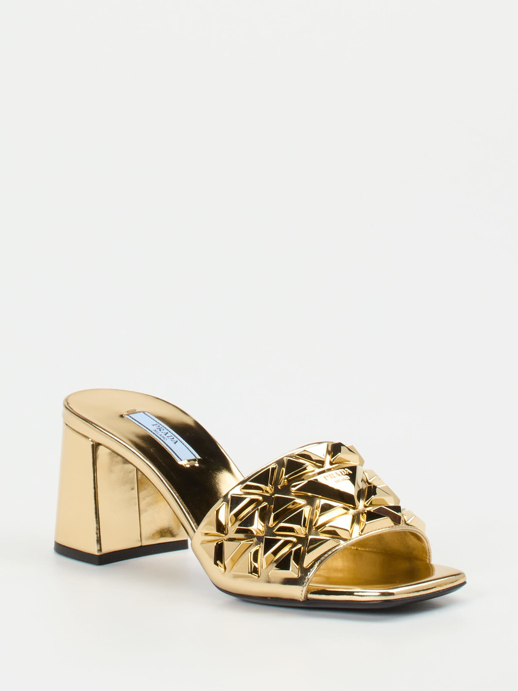 Prada – High Heel Mules aus Metallicleder gold