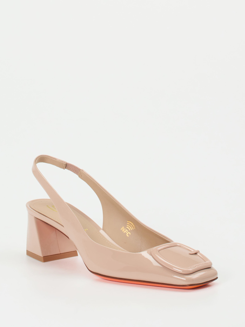 Santoni – Slingpumps aus Lackleder in Rosé-Beige