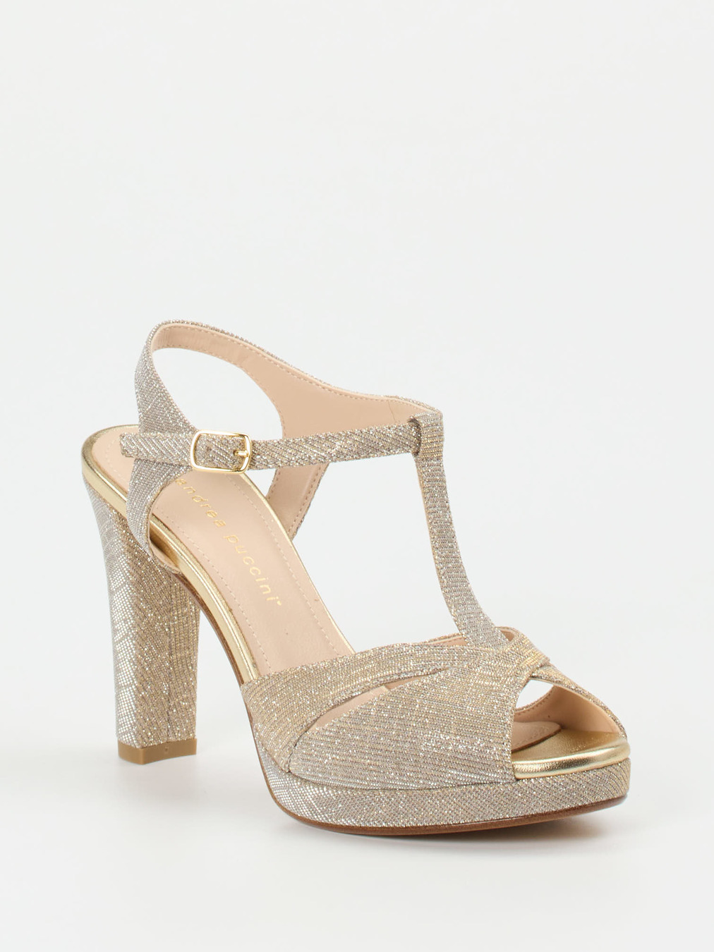 Andrea Puccini – Plateau-Sandaletten aus Metallicleder gold