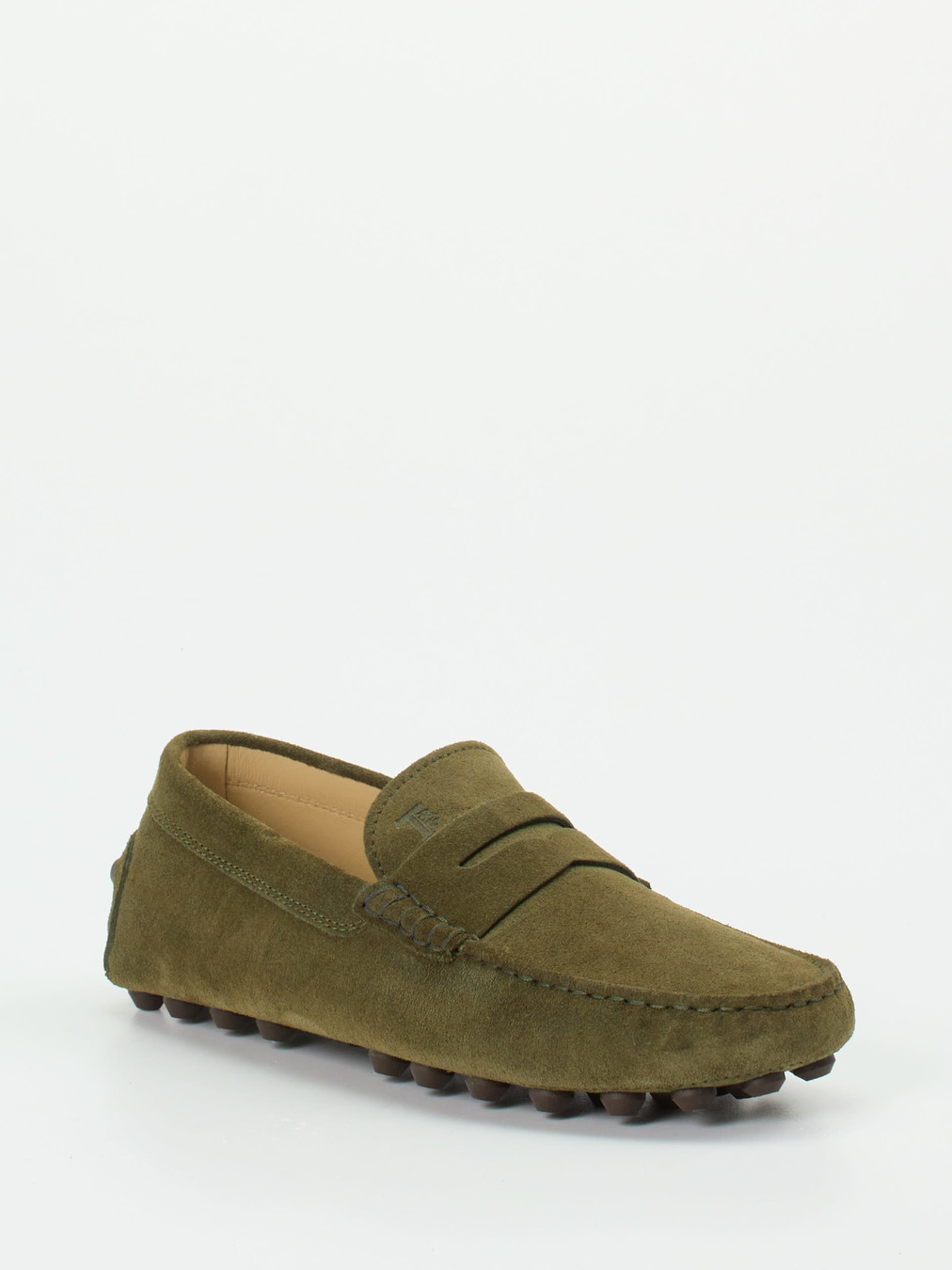 Tod's – Mokassin aus Veloursleder in Olivgrün