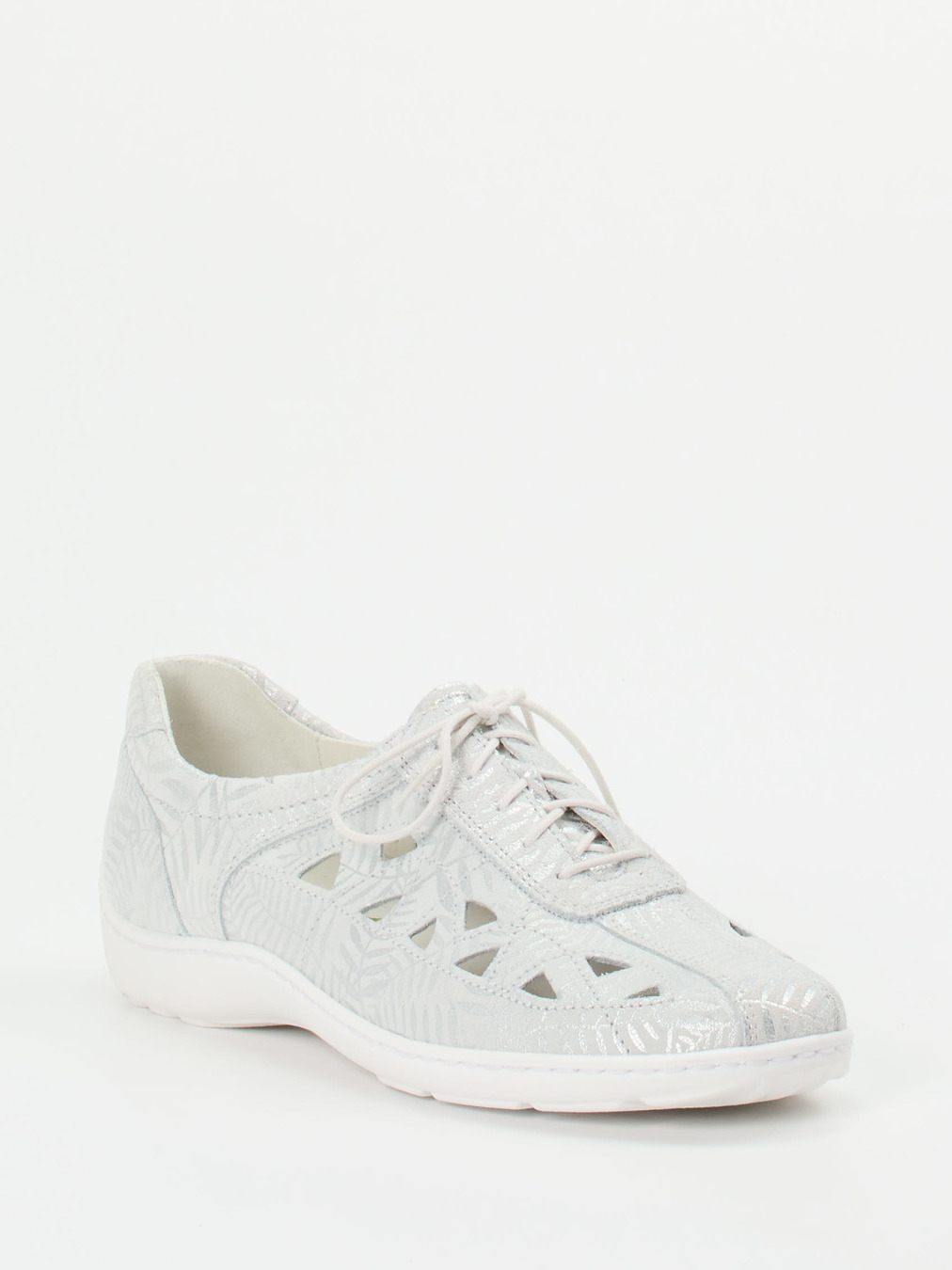 Waldläufer – Komfort-Schnürschuh aus geprägtem Leder hellgrau