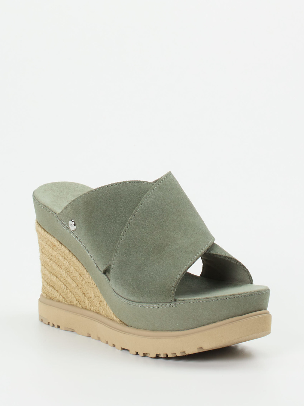 UGG – Keilsandalette aus Veloursleder Salbeigrün