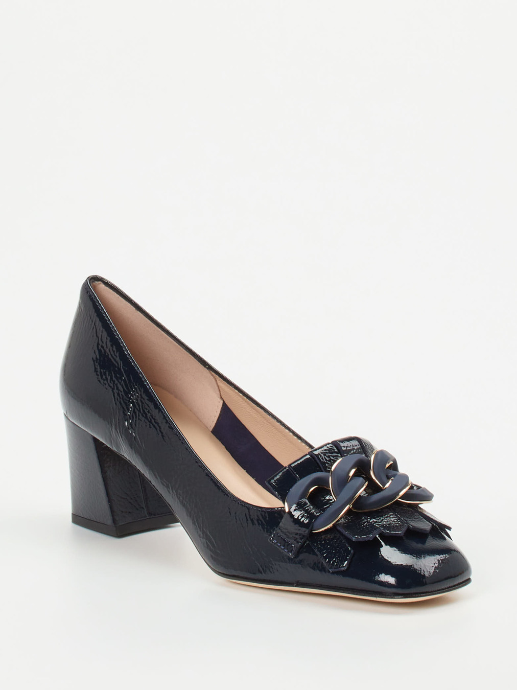 Andrea Puccini – Blockabsatz-Pumps aus Lackleder Dunkelblau