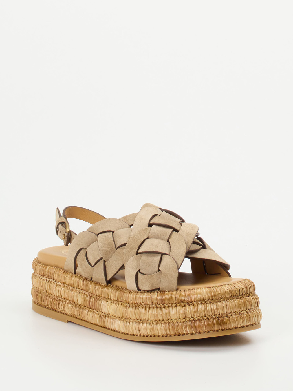 Tod's – Keilsandalette aus Flechtleder in Sandbeige