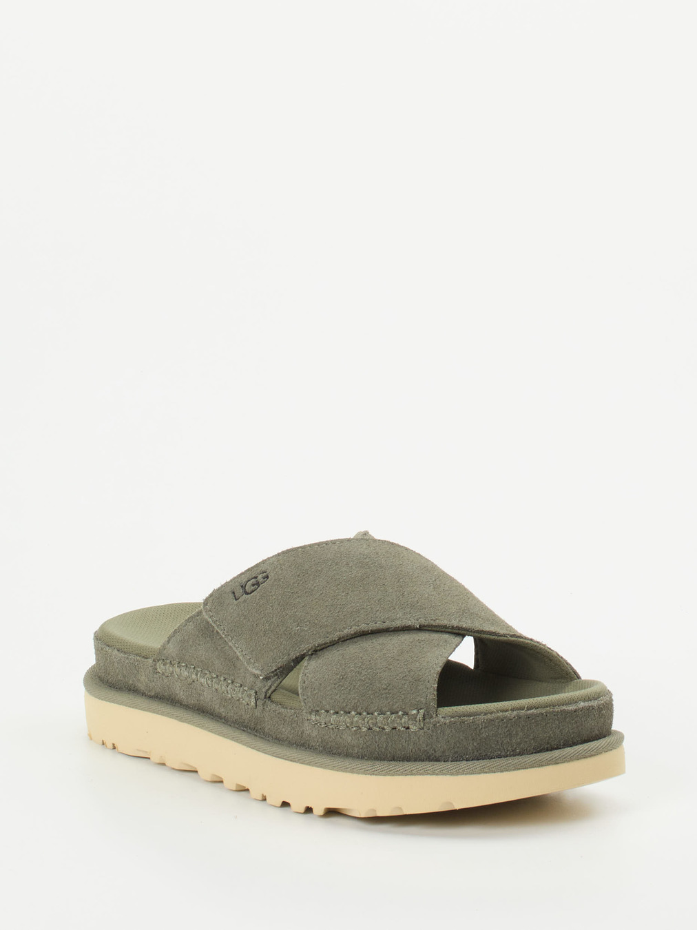 UGG – Slides aus Veloursleder in Olivgrün