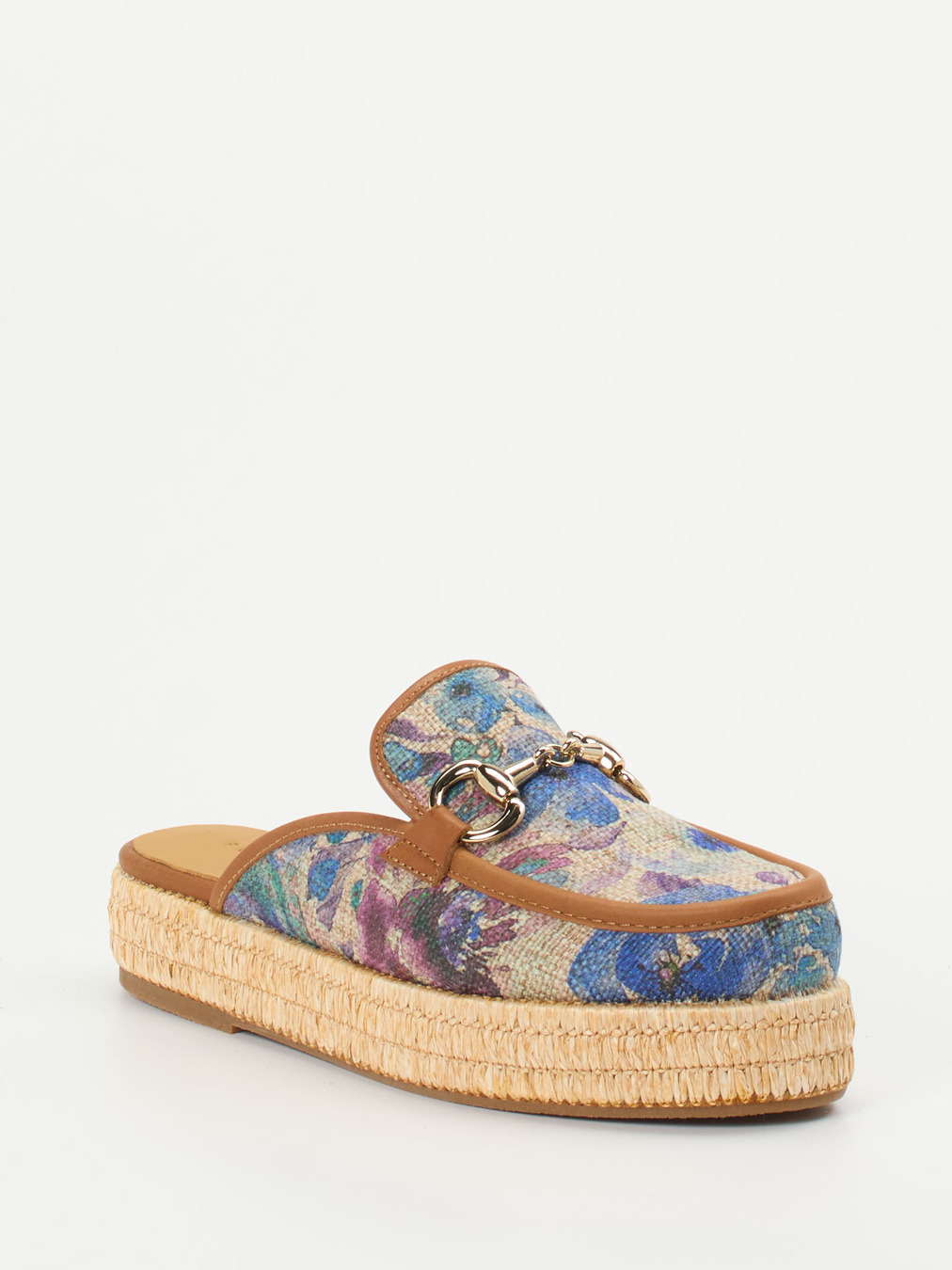 Pedro Miralles – Plateau-Mules aus Textil mit Bastsohle