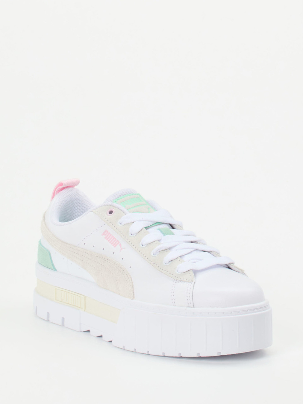 Puma – Plateau-Sneaker aus Leder in Weiß Pastell