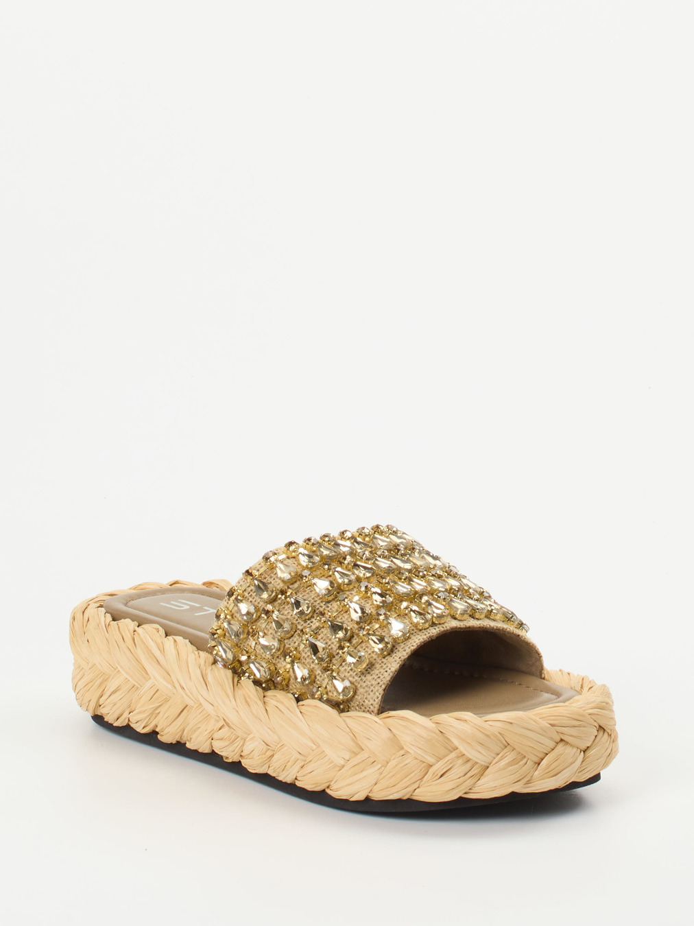 Strategia – Plateau-Sandale aus Metallic mit Bastoptik