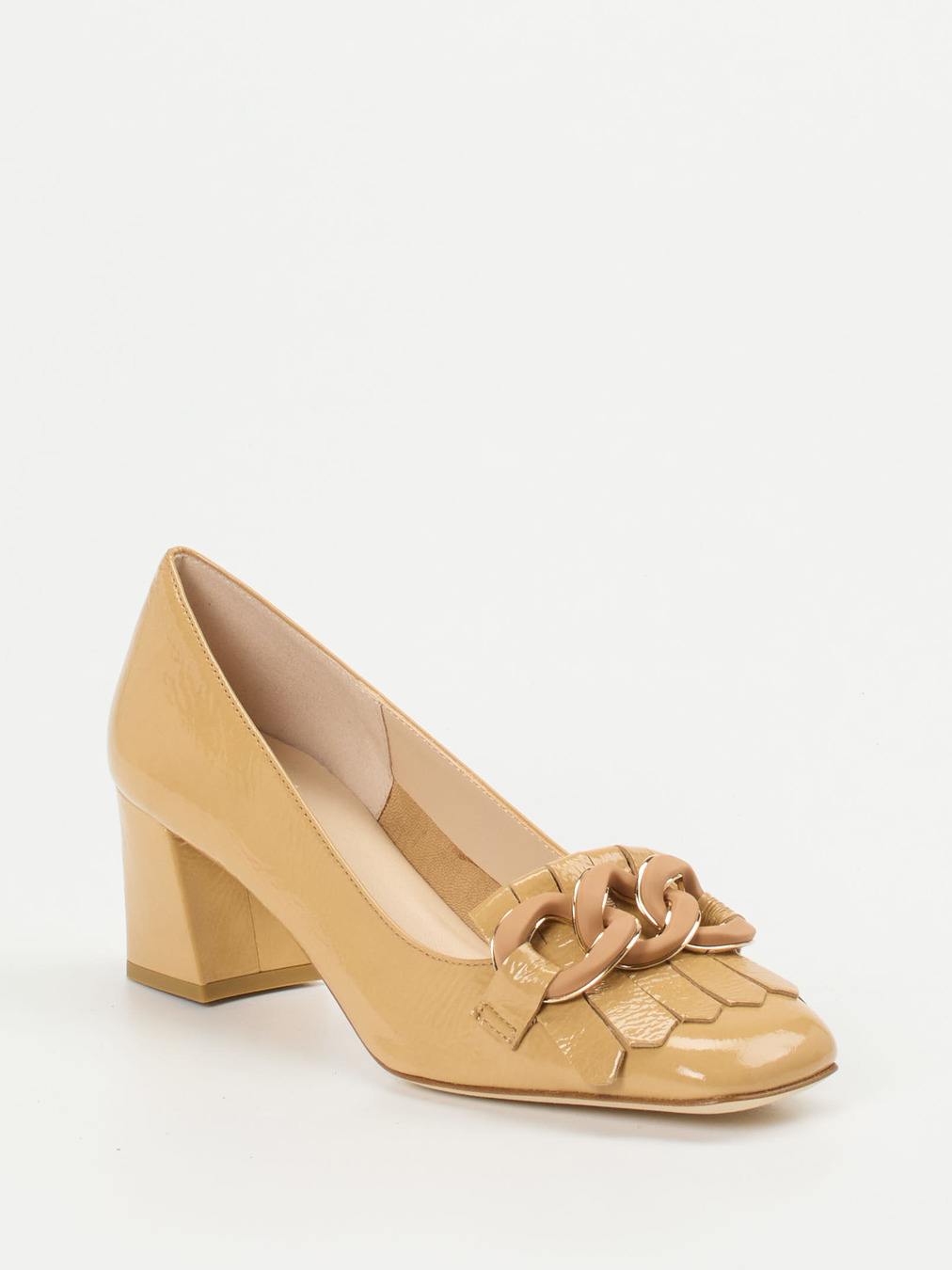 Andrea Puccini – Blockabsatz-Pumps aus Lackleder Honiggelb