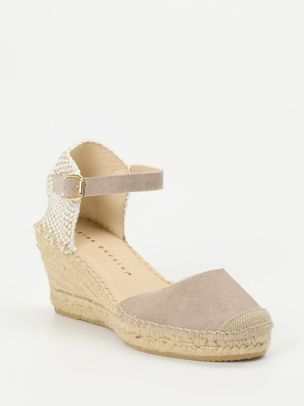 Andrea Puccini – Keilsandalette aus Veloursleder taupe