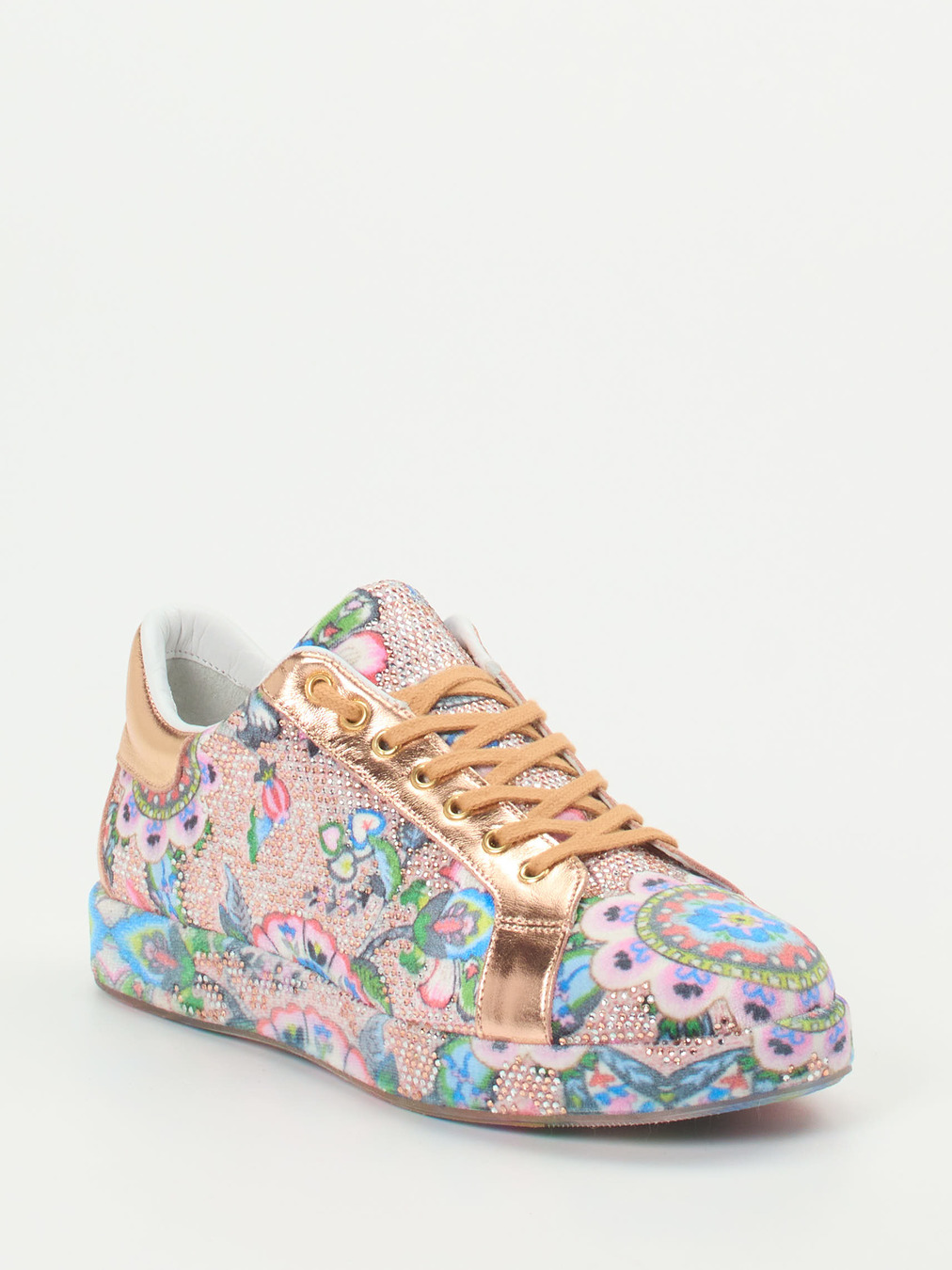 Rise – Sneaker aus Metallic mit Strass und Print