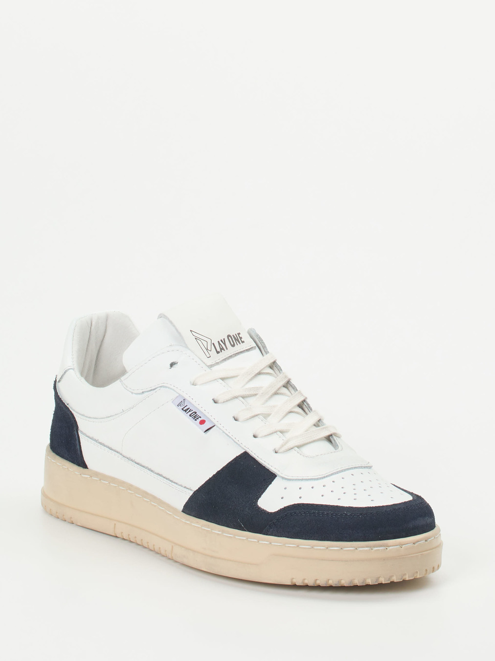 Play One – Sneaker aus Kalbleder weiß-blau