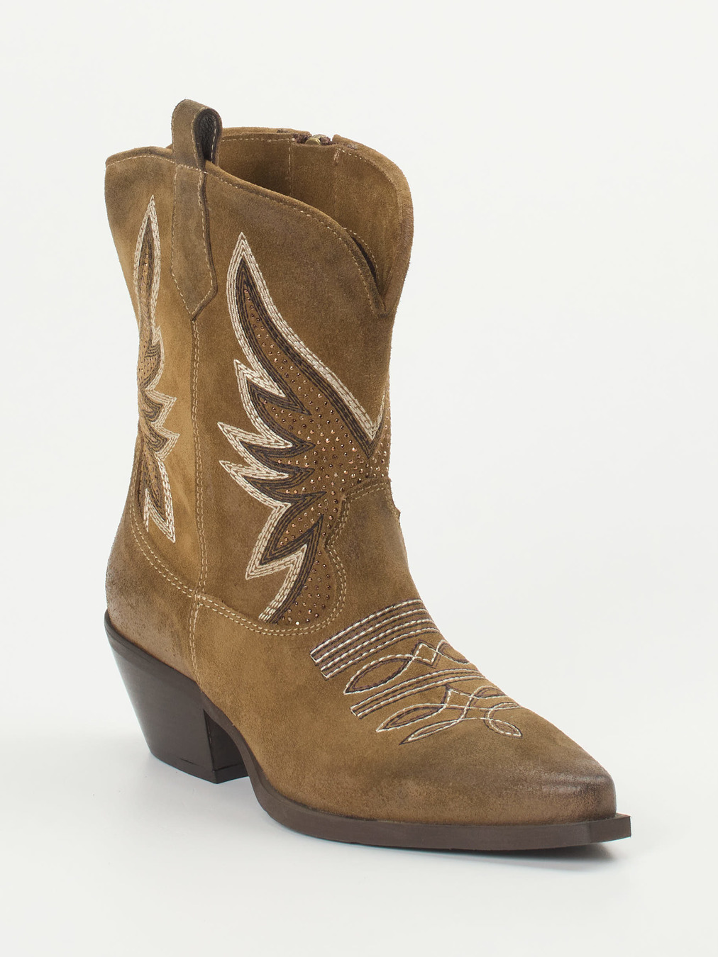 Konstantin Starke – Western-Stiefelette aus Veloursleder Cognac