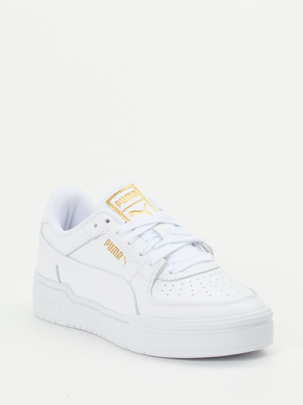 Puma – Sneaker aus Glattleder Weiß mit Goldakzenten