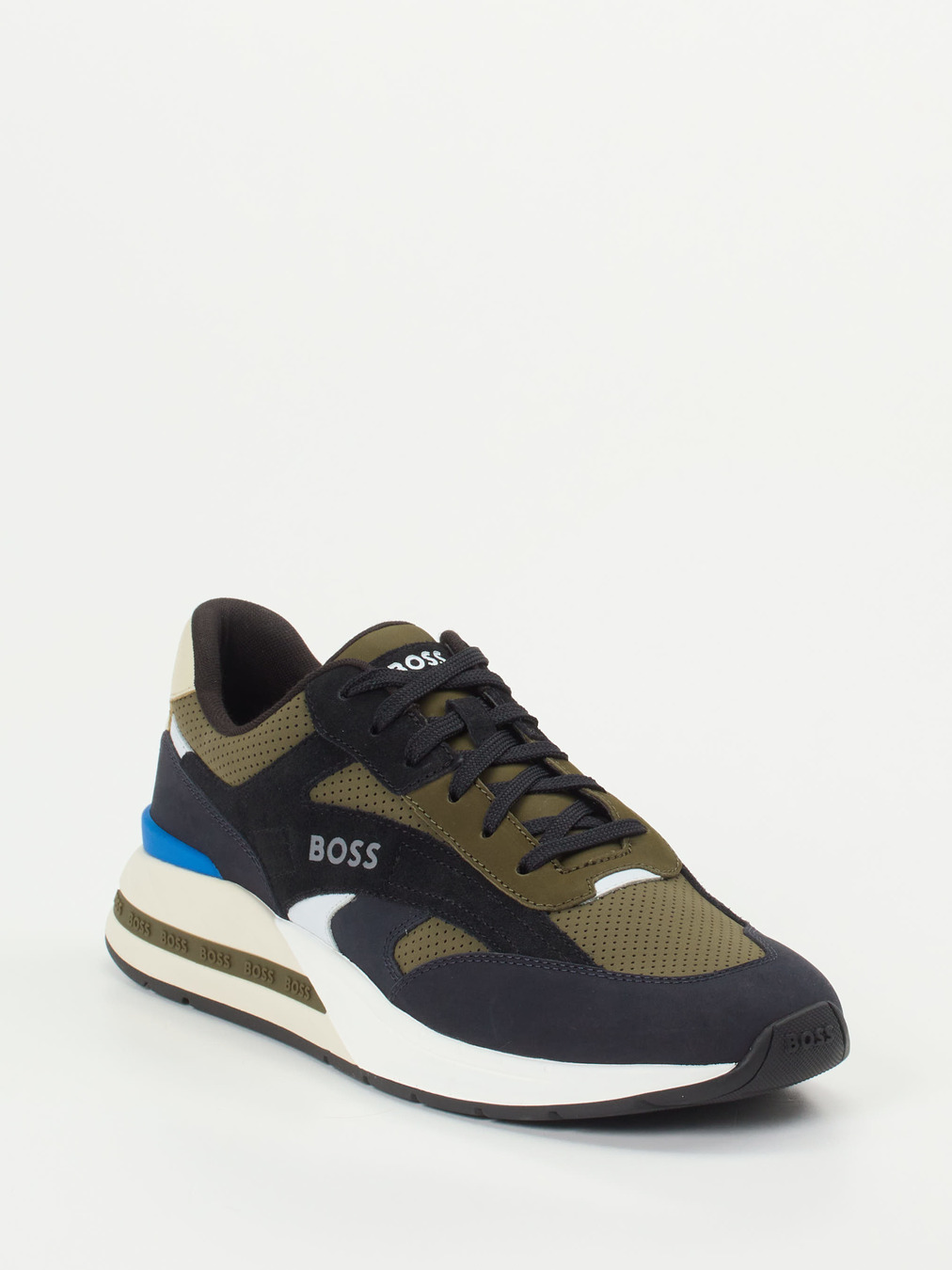 Boss – Retro-Sneaker aus Nubukleder olivgrün