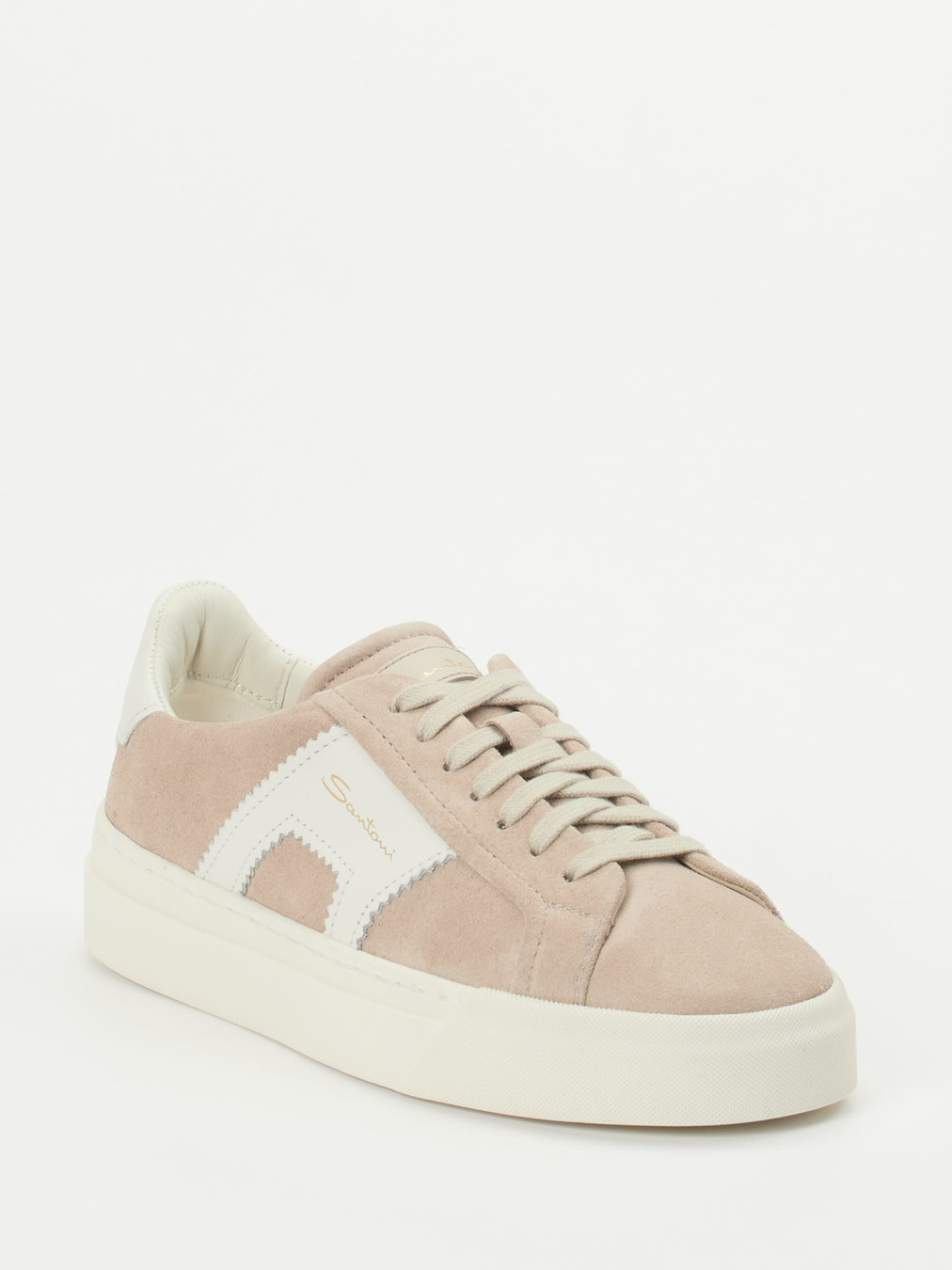 Santoni – Low-Top Sneaker aus Veloursleder Sandbeige