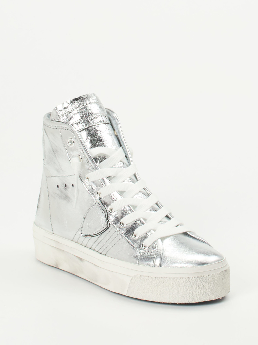 Philippe Model – High-Top Sneaker aus Metallicleder Silber