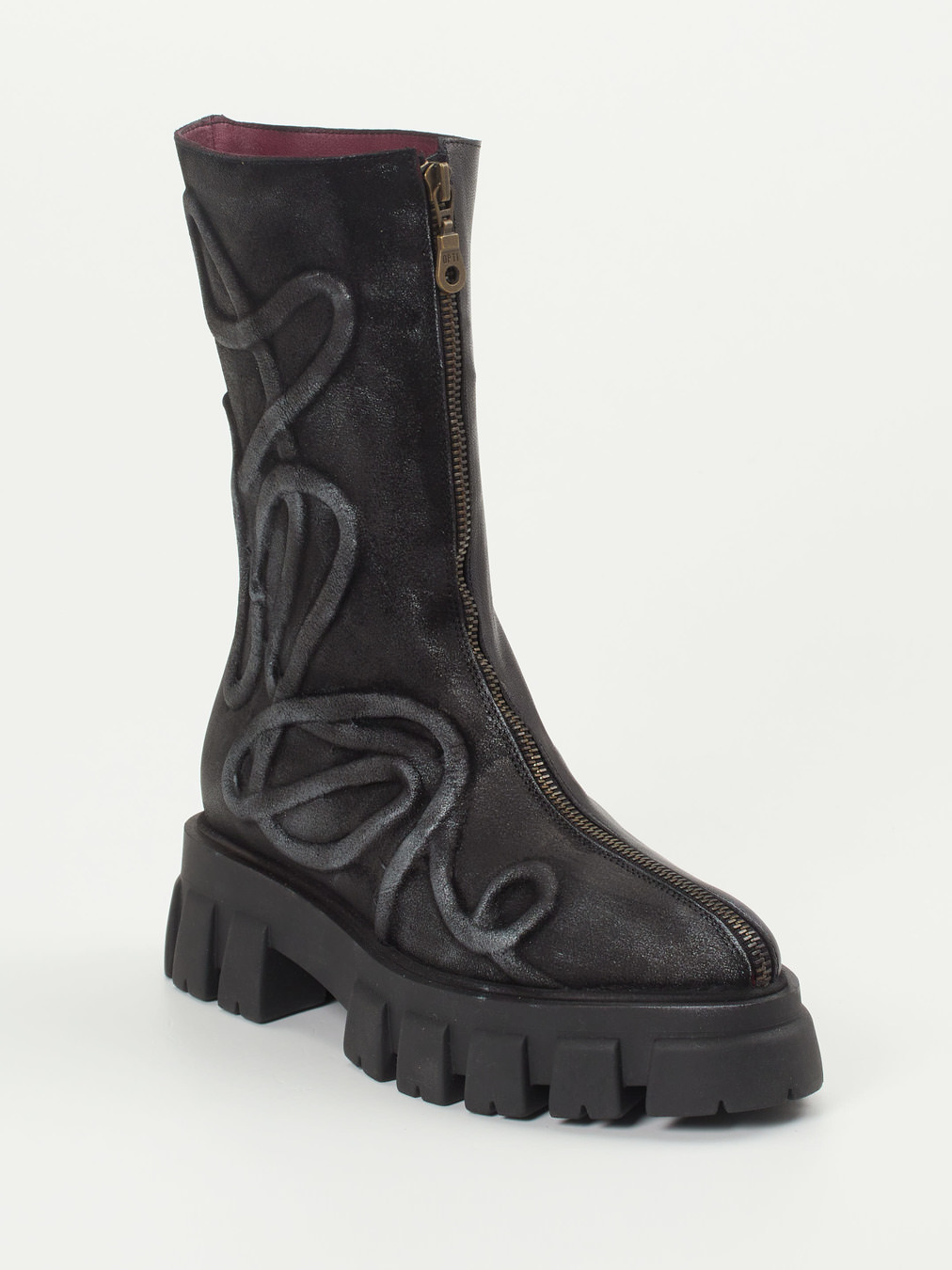 Papucei – Chunky-Stiefeletten aus Kalbleder Anthrazit