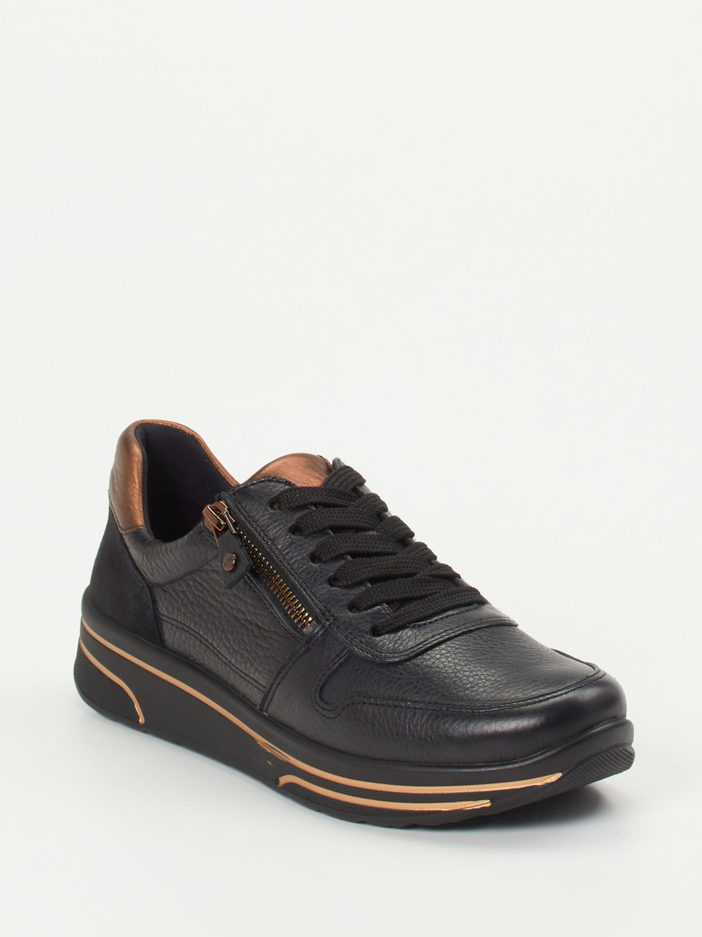 Ara – Sneaker aus Kalbleder in Schwarz mit Metallic-Details