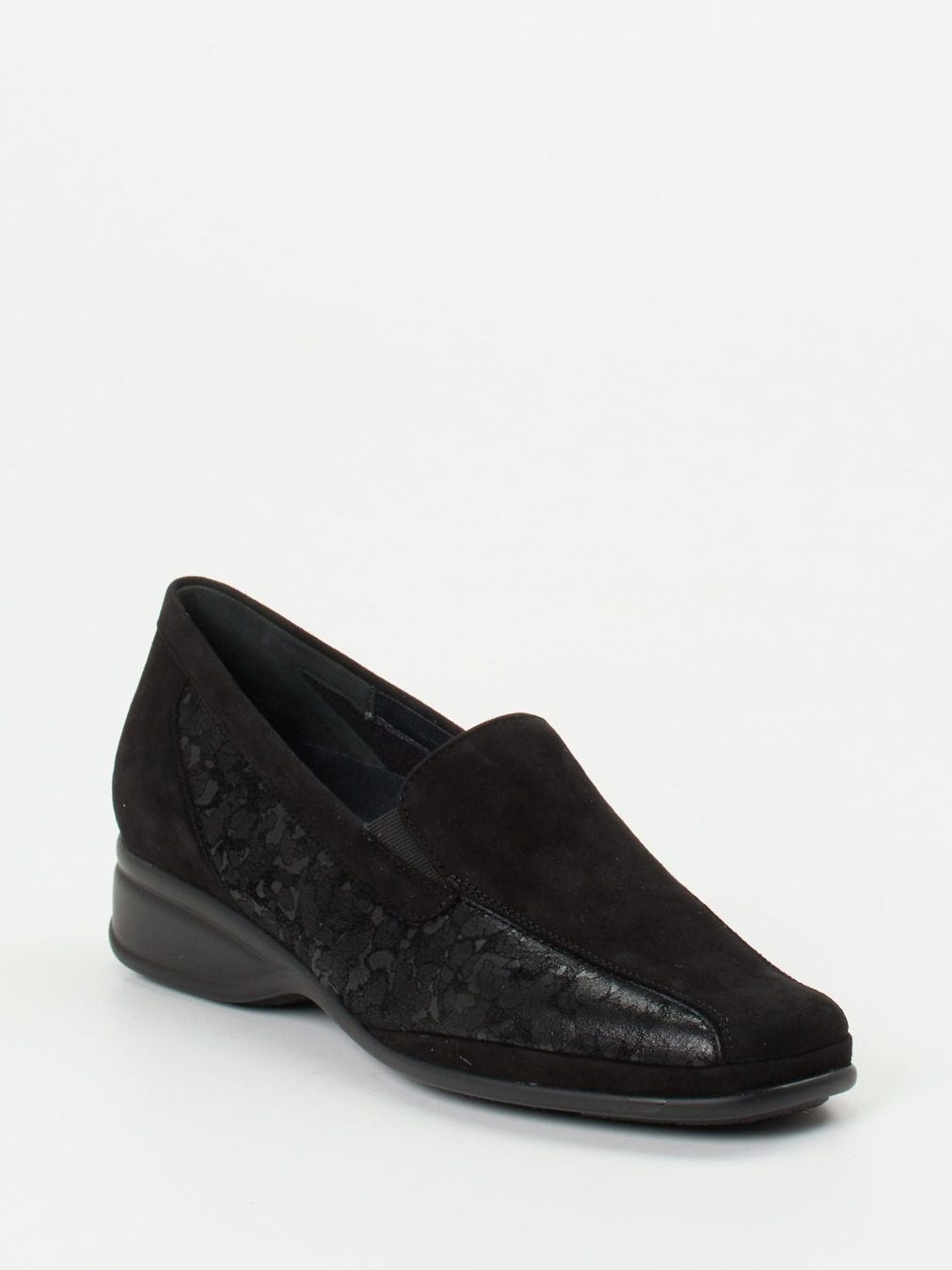 Semler – Komfort-Loafer aus Stretch und Veloursleder schwarz