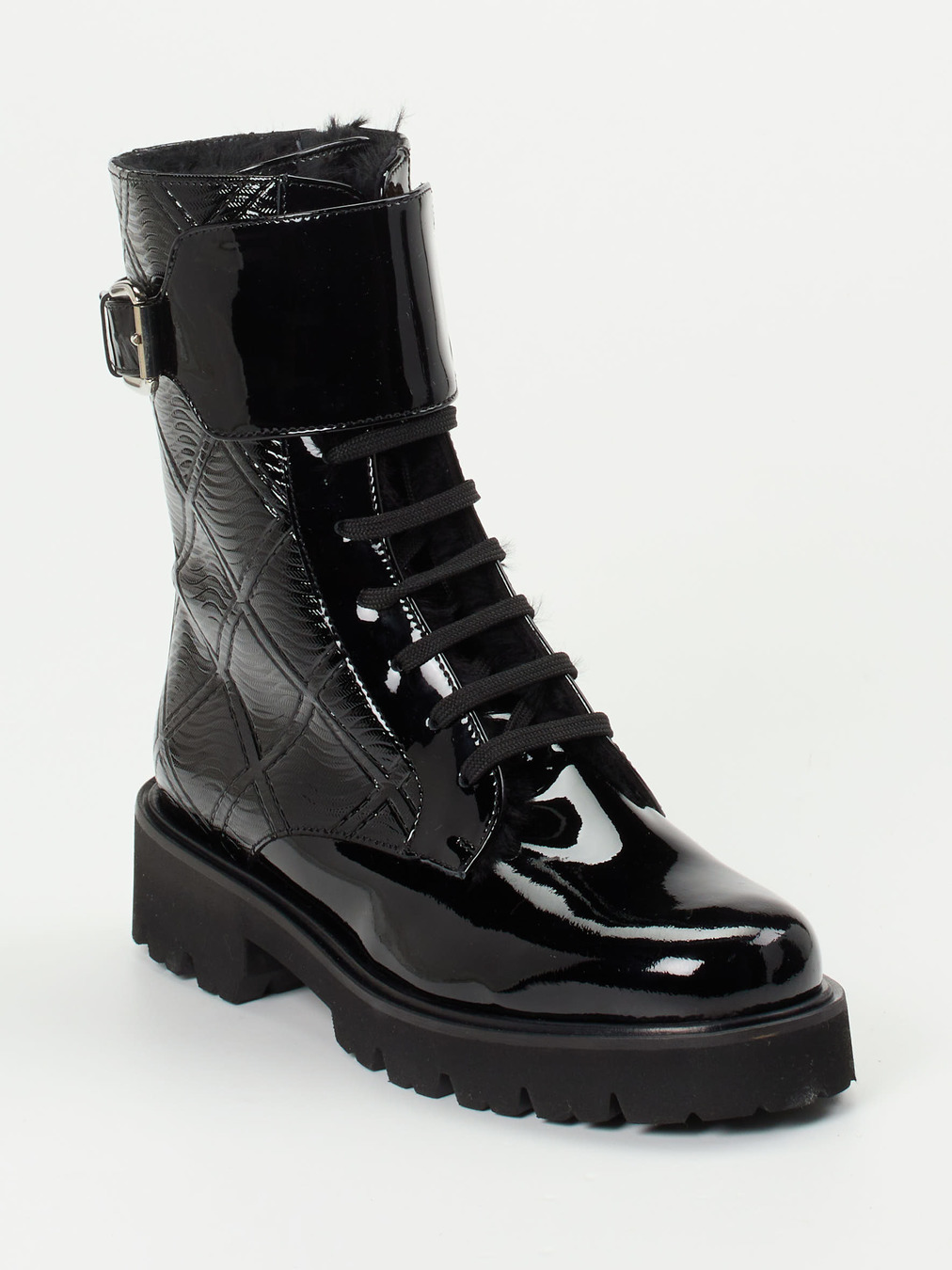 Mannori – Schnürboots aus Lackleder Schwarz