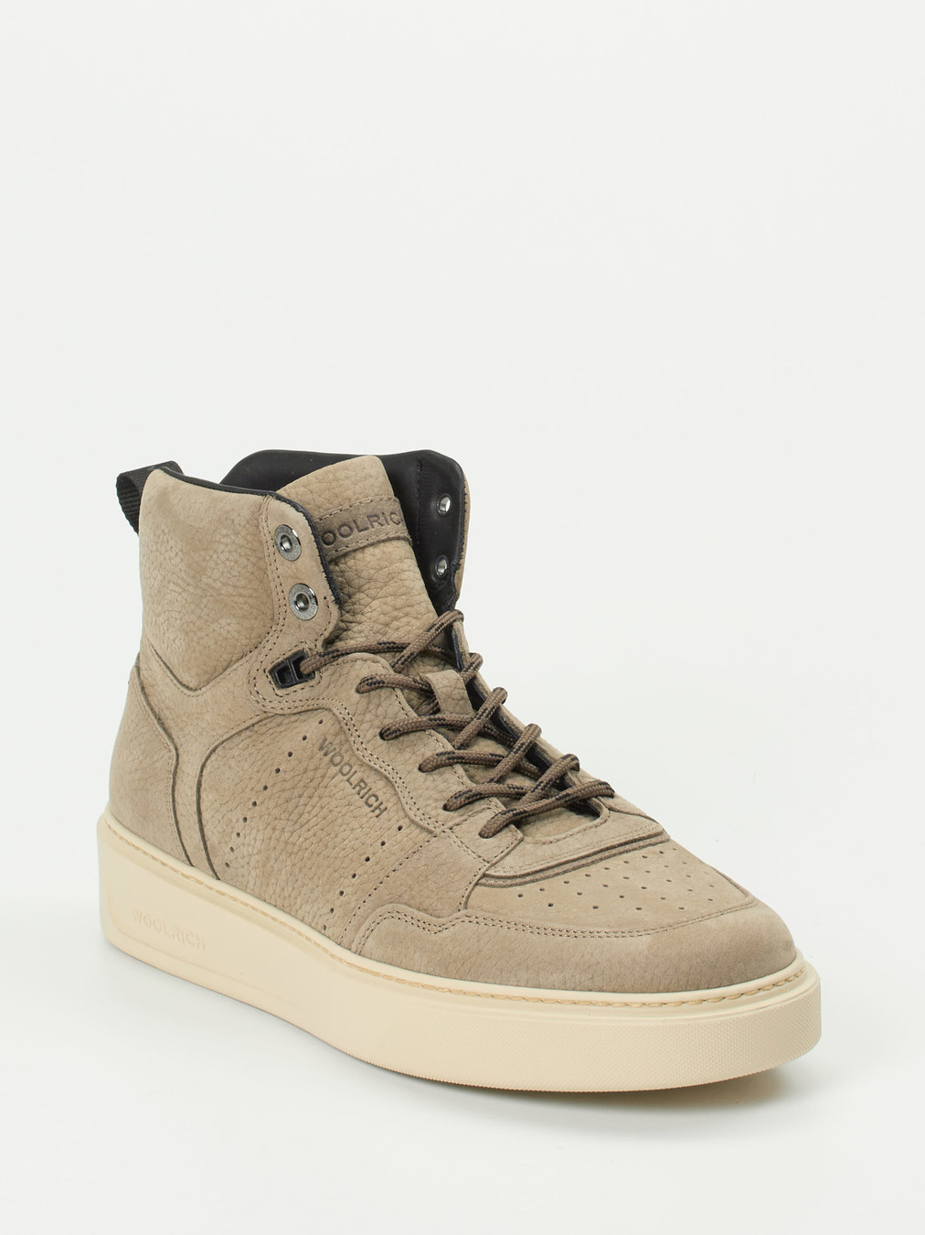 Woolrich – High-Top Sneaker aus Nubukleder Sandbeige