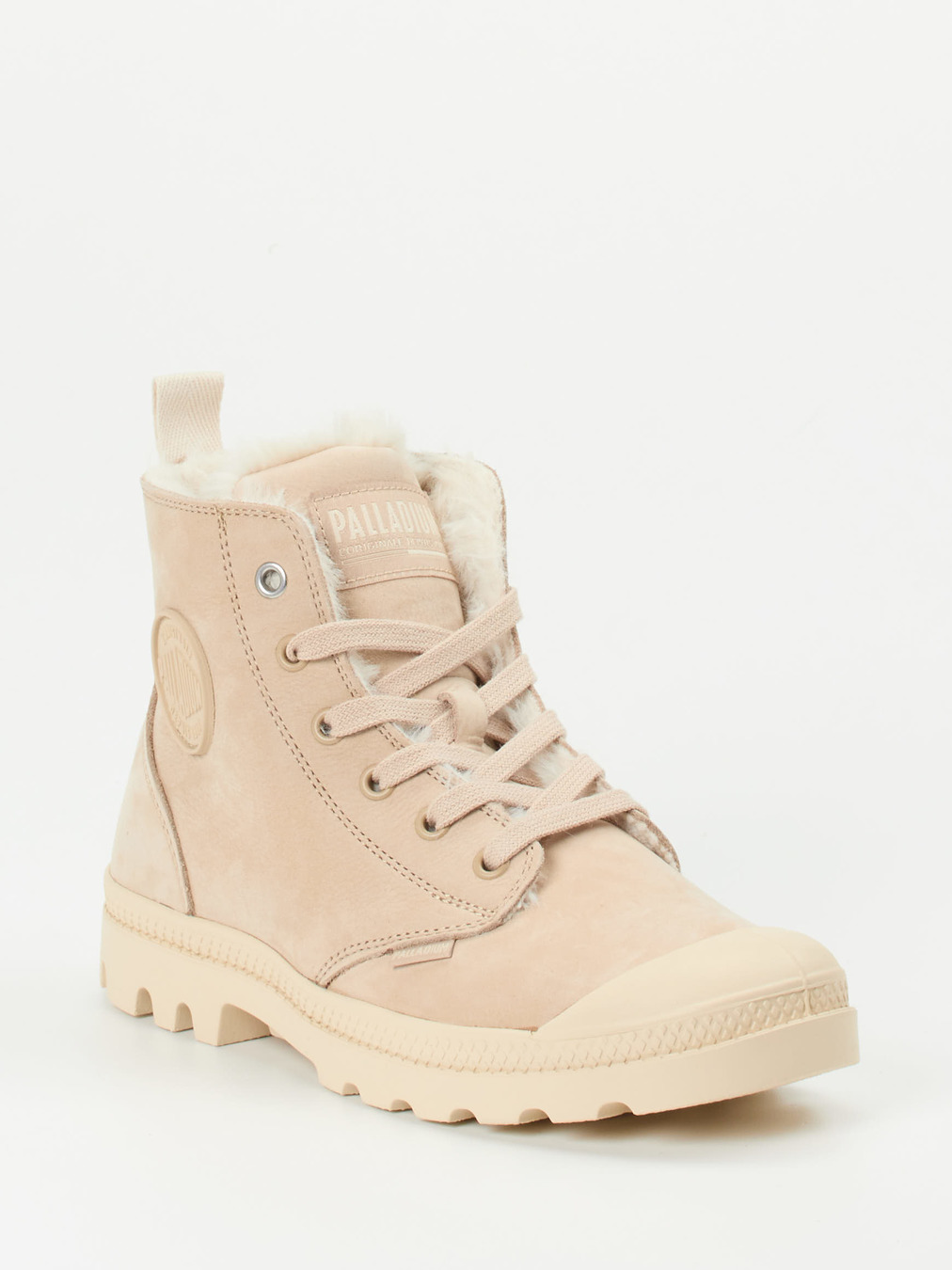 Palladium – Stiefeletten aus Nubukleder beige