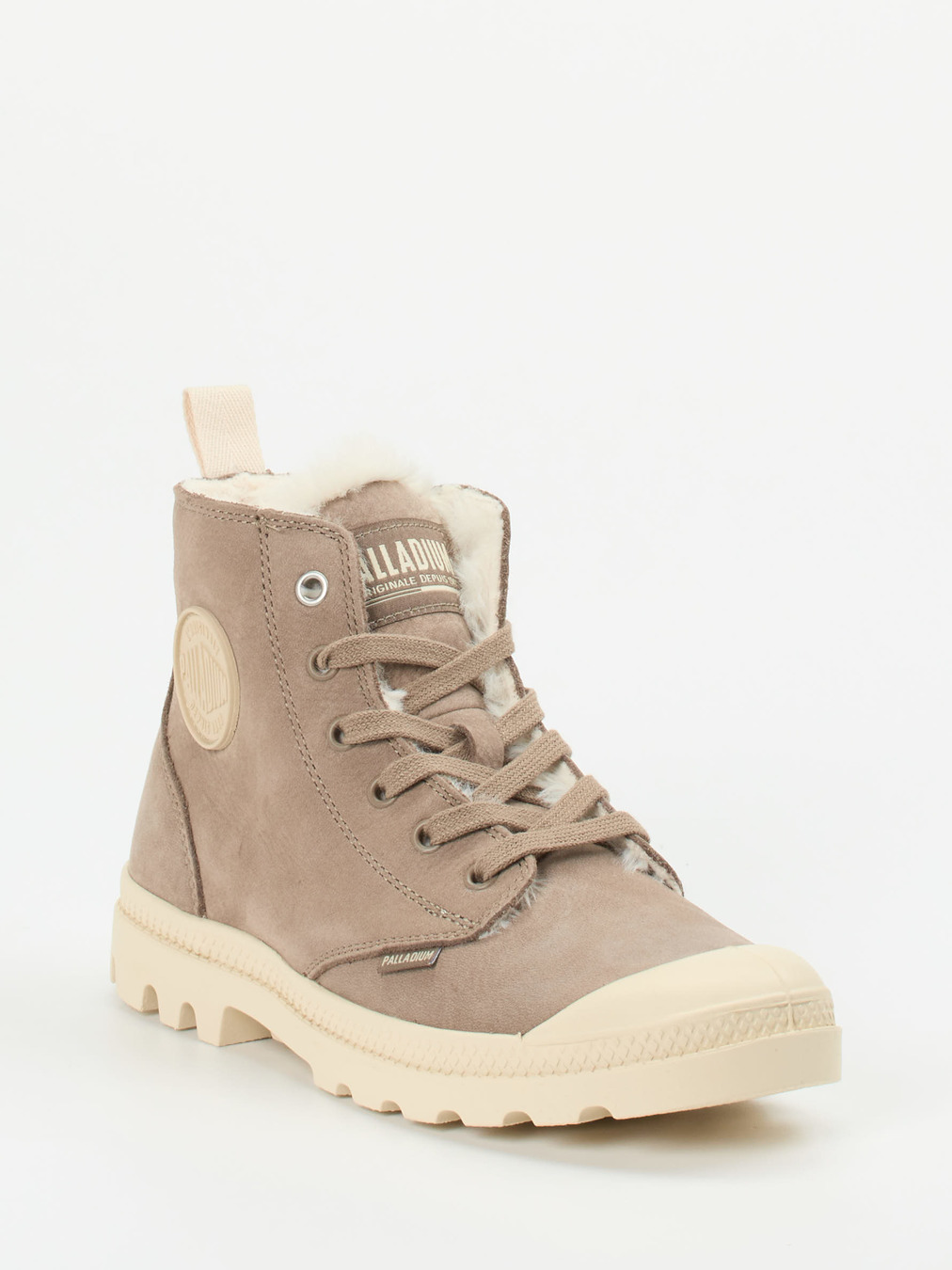 Palladium – Stiefelette aus Nubukleder in Taupe