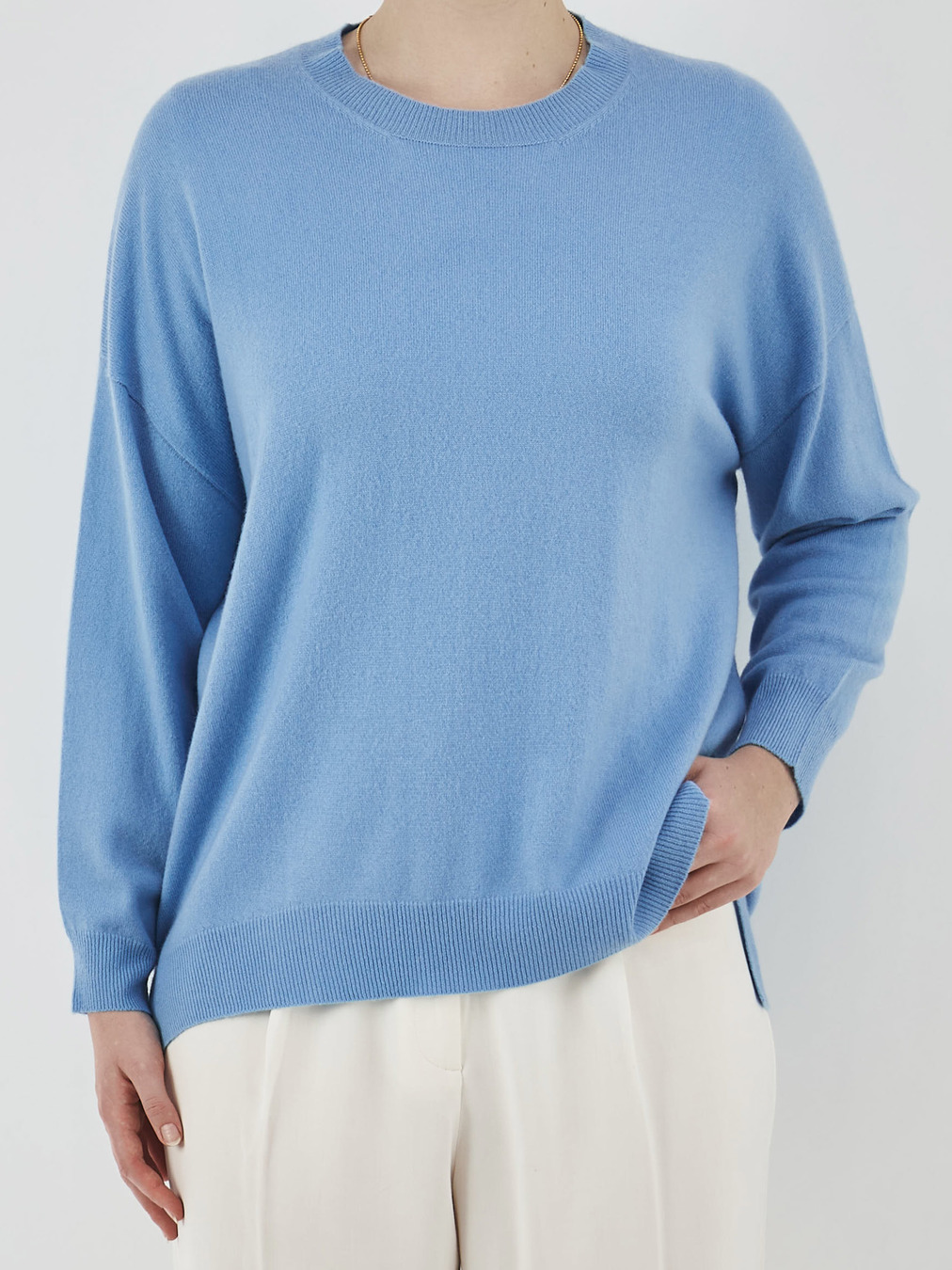 HURRAY – Feinstrickpullover aus Lammleder Hellblau