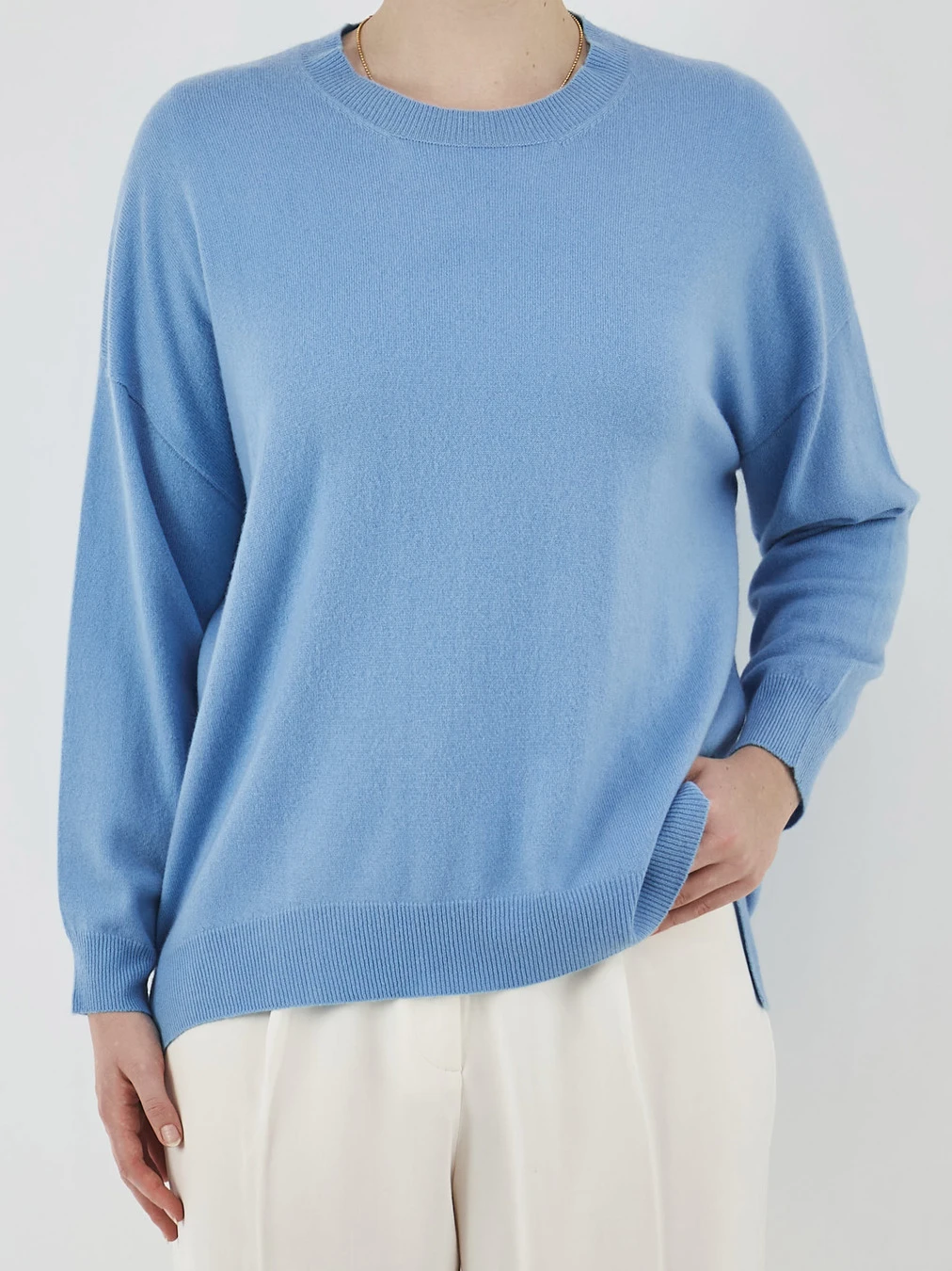 HURRAY – Feinstrickpullover aus Lammleder Hellblau
