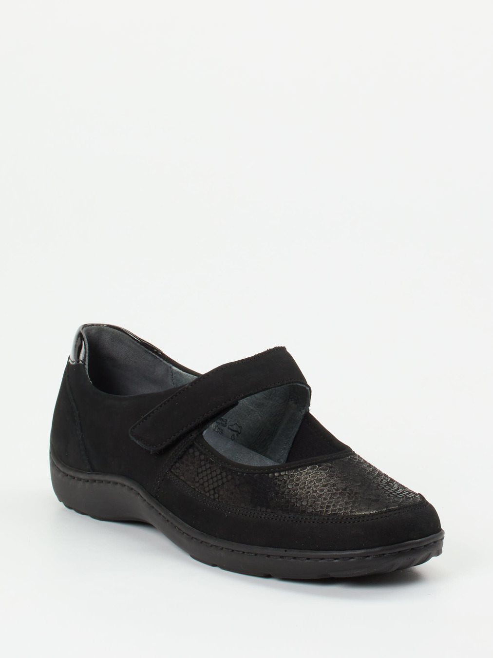 Waldläufer – Mary Jane aus Stretch mit Veloursleder schwarz