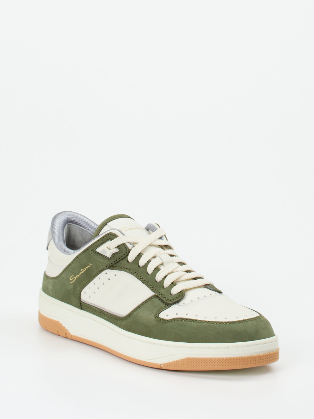 Santoni – Sneaker aus Kalbleder und Nubuk in Creme