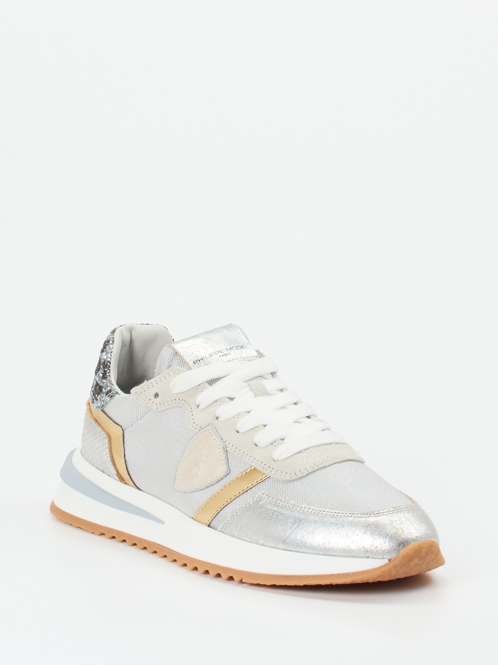 Philippe Model – Sneaker aus Metallicleder silber