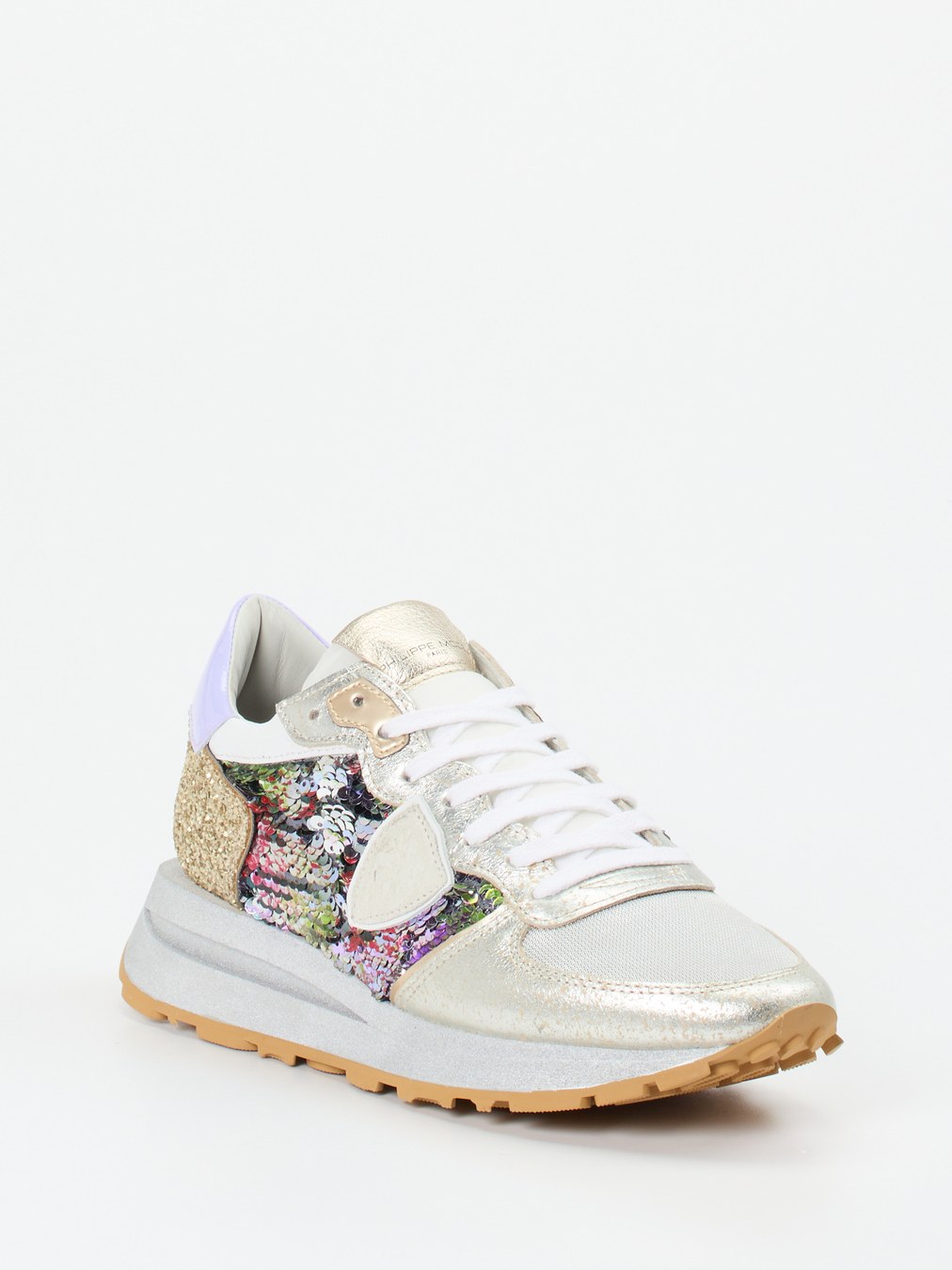 Philippe Model – Sneaker aus Metallicleder mit Pailletten