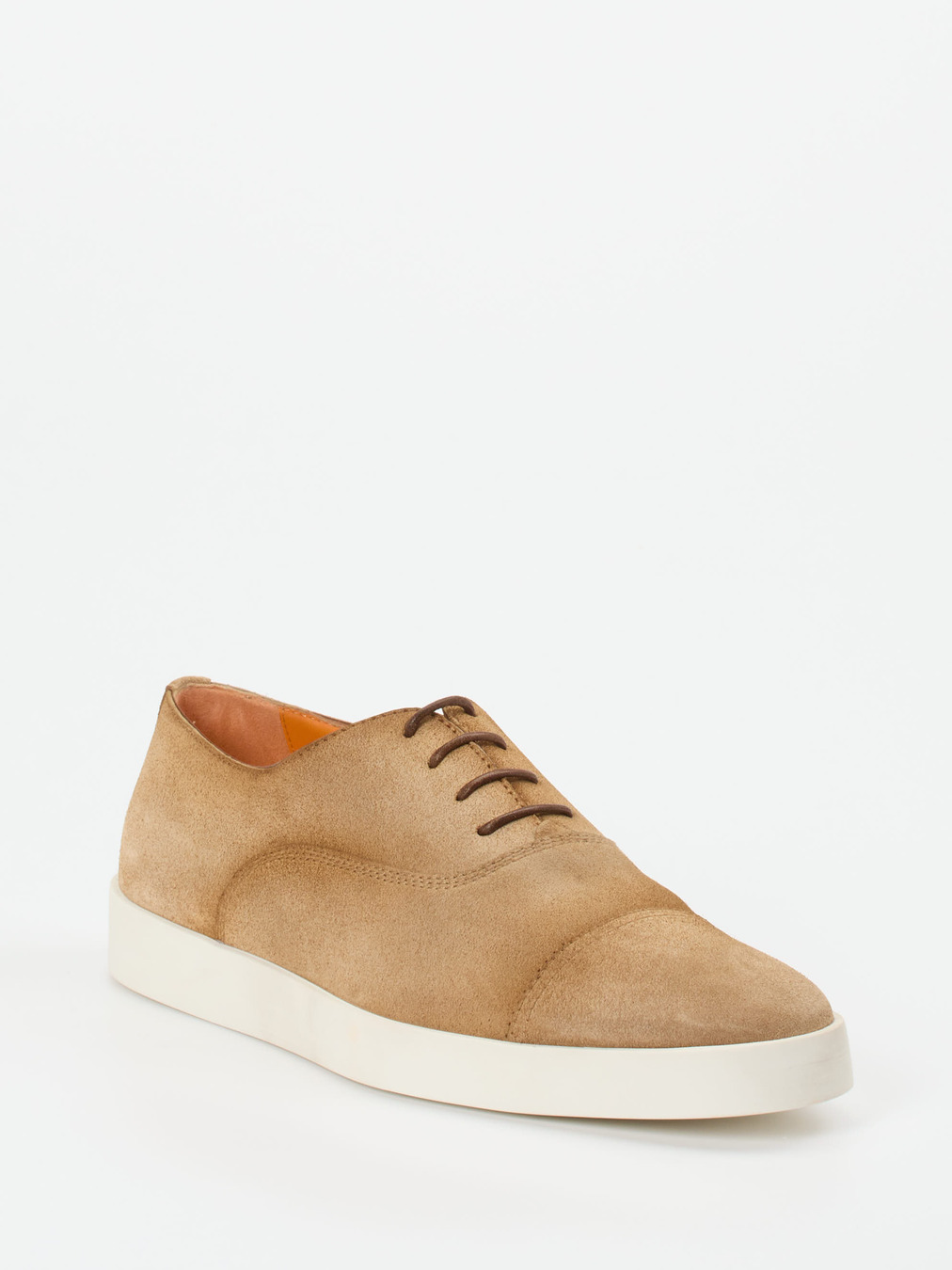 Santoni – Schnürschuh aus Veloursleder in Sandbeige