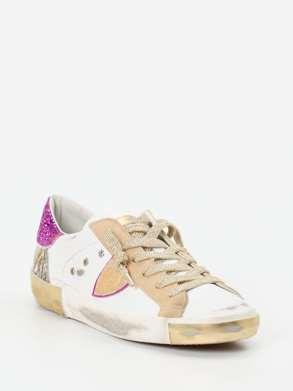 Philippe Model – Sneaker aus Kalbleder mit Glitzer-Ferse