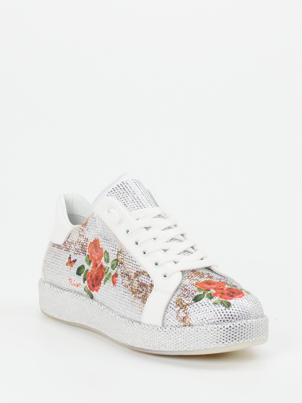 Rise – Sneaker aus Metallicleder mit Strassdetails