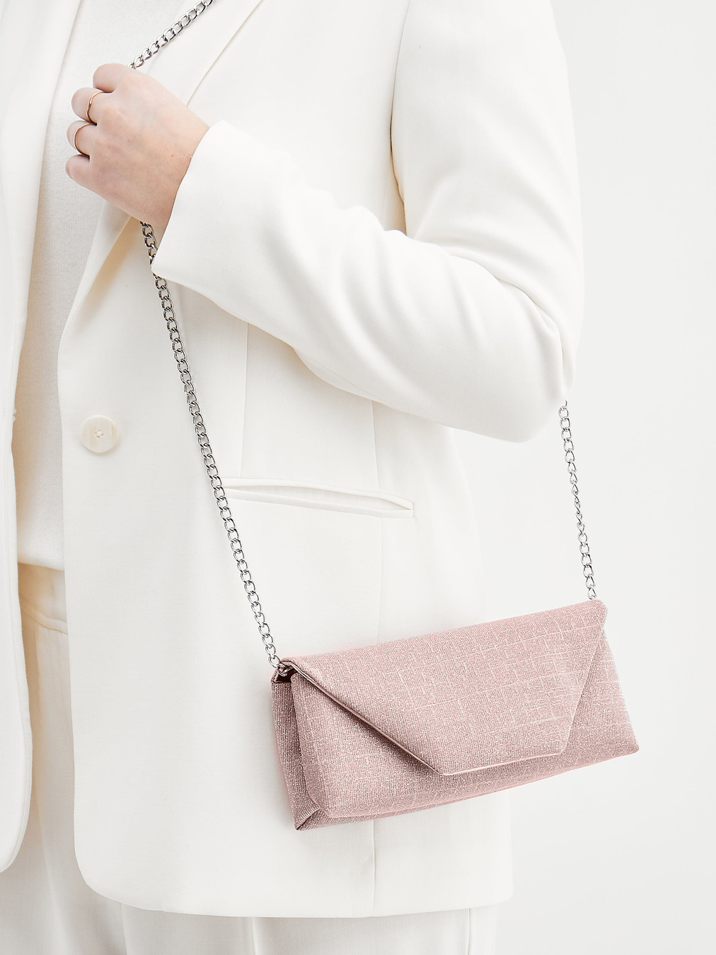Konstantin Starke – Clutch aus Textil in Rosé mit Glitzer