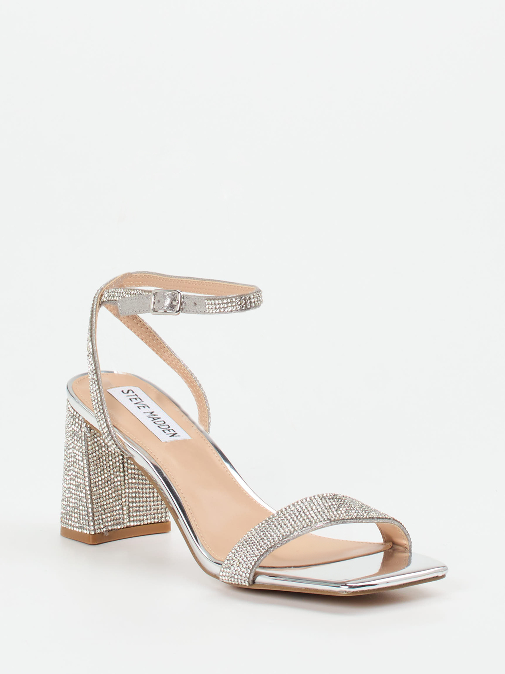 Steve Madden – High Heel Sandalette aus Metallicleder silber