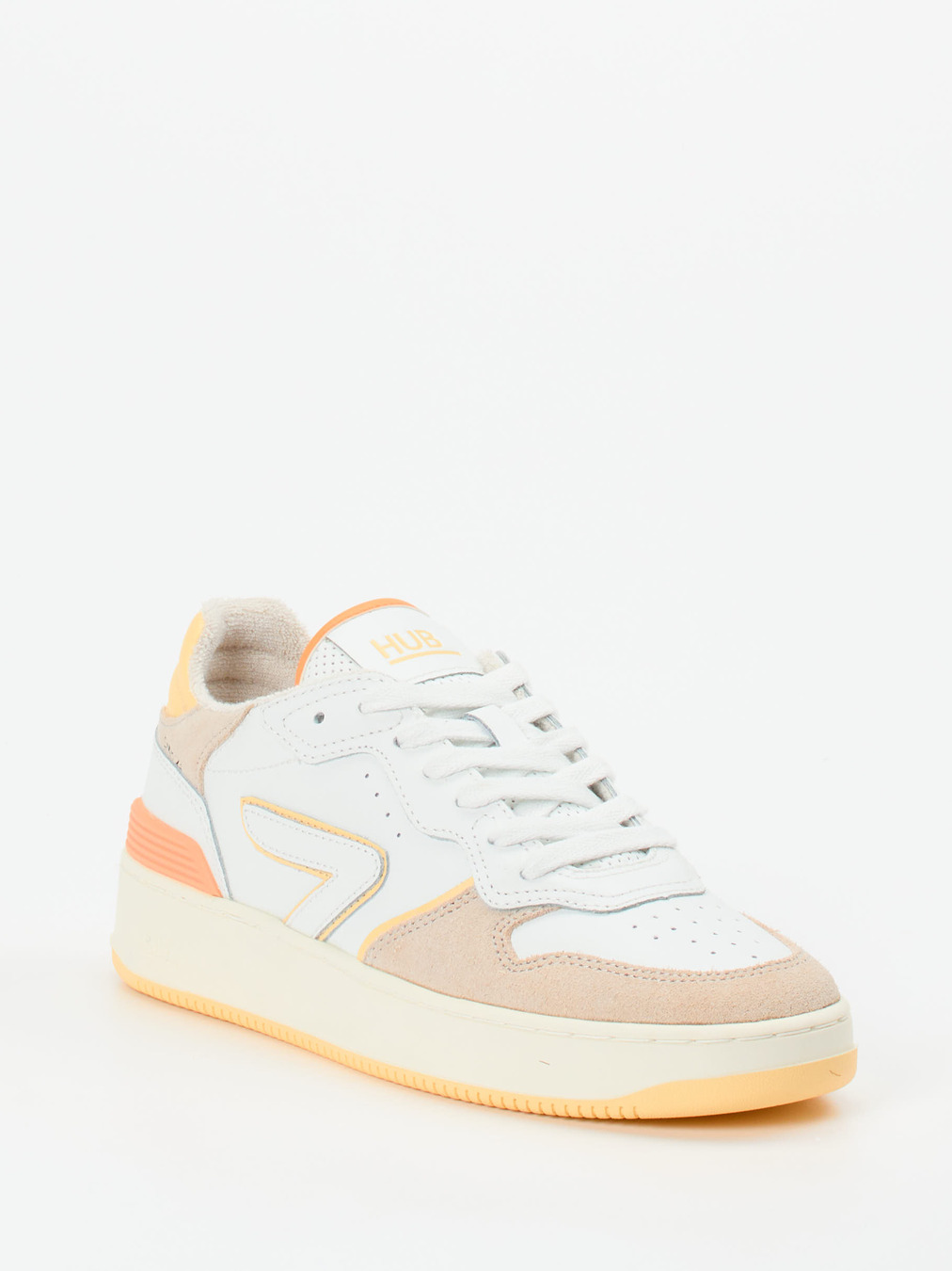 HUB – Low-Top Sneaker aus Kalbleder Weiß Pastell